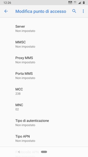 Scorri verso il basso e inserisci le informazioni di internet