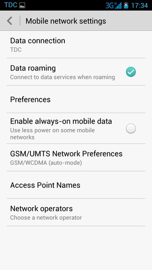 Turn Data roaming on or off
