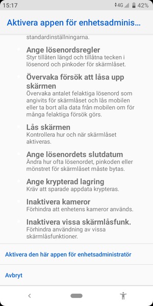 Scrolla till och välj Aktivera den här appen för enhetsadministratör
