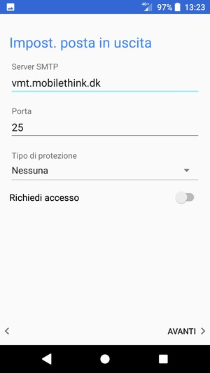 Disattiva Richiedi accesso e seleziona AVANTI