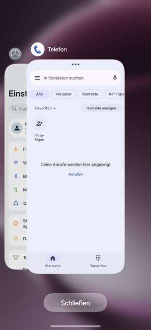 Wählen Sie Schließen, um alle laufende Apps zu schließen