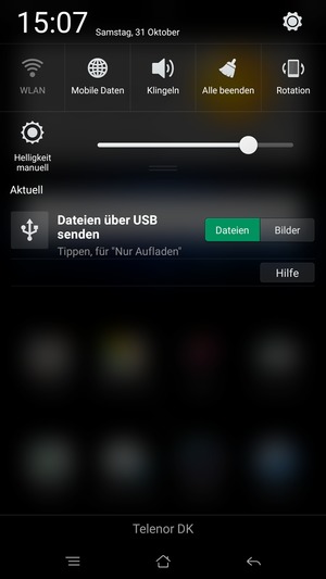 Schieben Sie erneut das obere Menü nach unten