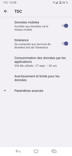 Activer ou désactiver Itinérance
