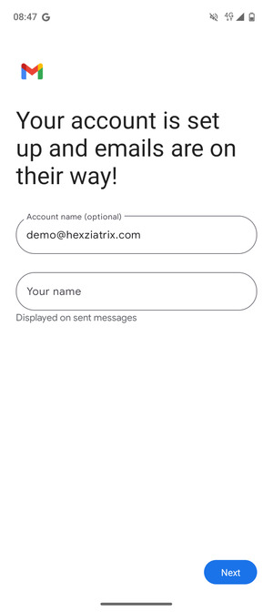 Give your account a name and enter your name. Select Next