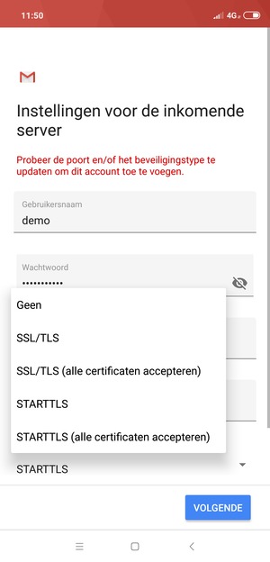 Selecteer Geen en selecteer vervolgens VOLGENDE