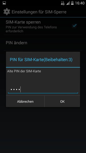 Geben Sie Ihre Alte PIN der SIM-Karte ein und wählen Sie OK
