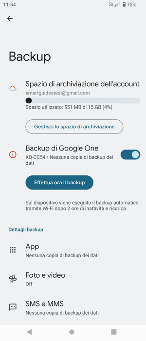 Seleziona Spazio di archivazione dell'account