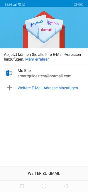 Wählen Sie WEITER ZU  GMAIL