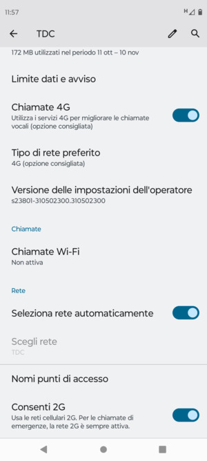 Scorri e seleziona Nomi punti di accesso