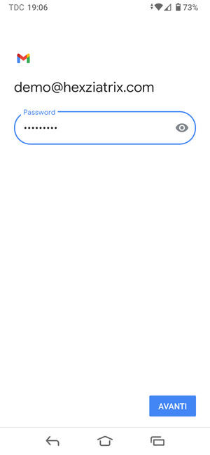 Inserisci la tua password e seleziona AVANTI