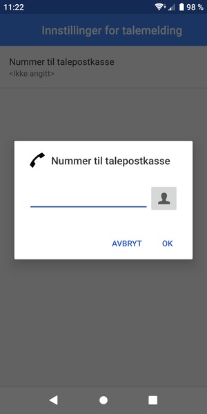 Skriv inn Nummer til talepostkasse og velg OK