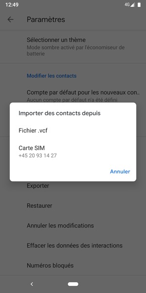 Sélectionnez Carte SIM