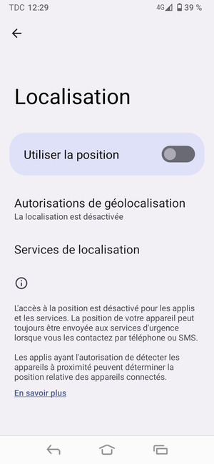 Désactiver le Utiliser la position