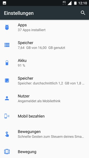 Gehen Sie zurück zum Einstellungen Menü und wählen Sie Akku