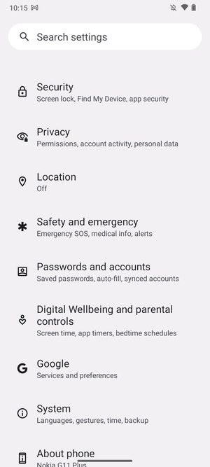Scroll to and select Security