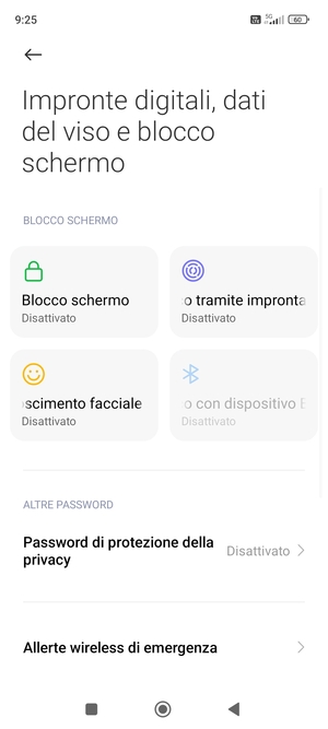 Per attivare il blocco dello schermo, torna al menu Password e sicurezza e seleziona Blocco schermo