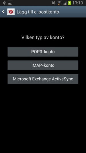 Välj POP3-konto eller IMAP-konto