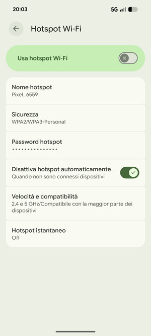 Seleziona Password hotspot