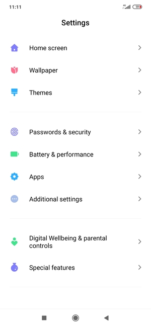 Scroll to and select Passwords & security