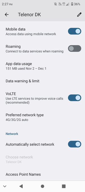 Scroll to and select Access Point Names