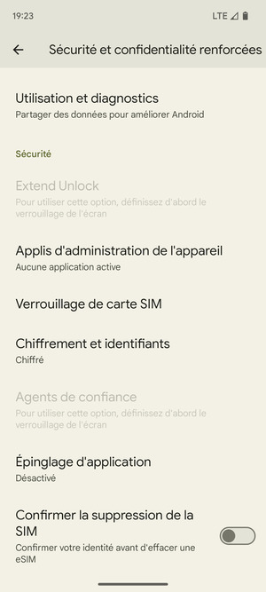 Faites défiler et sélectionnez Verrouillage de  carte SIM