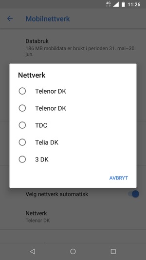 Velg en nettverksoperatør fra listen