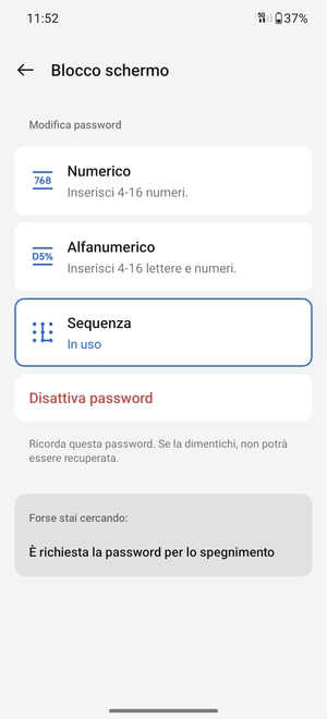 Il tuo telefono è ora protetto dal blocco schermo