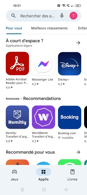Sélectionnez la barre de Recherche