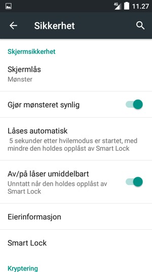 Telefonen din er nå sikret med en skjermlås
