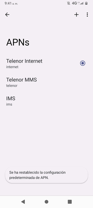 El teléfono se reiniciará con la configuración predeterminada de Internet y MMS