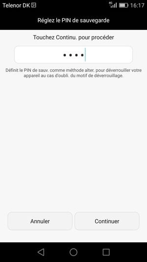 Saisissez un PIN de sauvegarde et sélectionnez Continuer