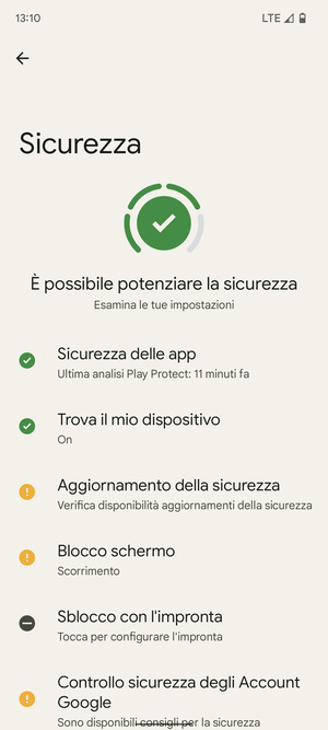 Per attivare il blocco dello schermo, vai al menu Sicurezza e seleziona Blocco schermo