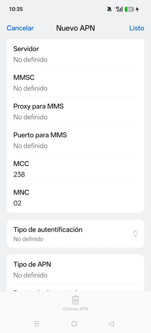 Desplácese hacia abajo e introduzca la información de MMS