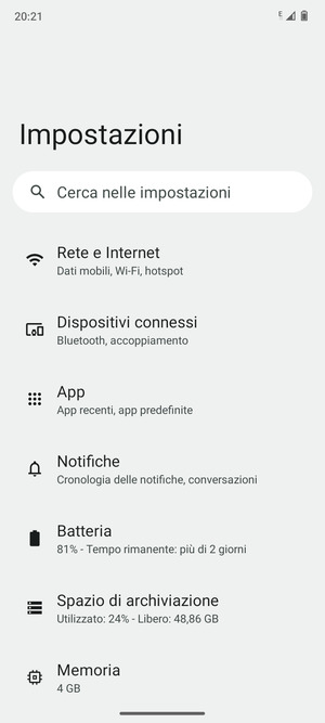 Seleziona Rete e Internet