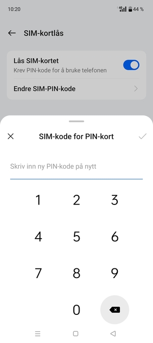 Bekreft din nye PIN-kode for SIM-kort og velg OK