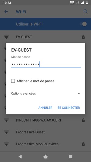 Saisissez le mot de passe du Wi-Fi et sélectionnez SE CONNECTER