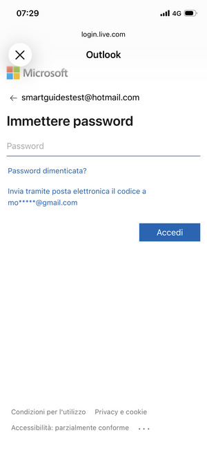 Inserisci il tuo indirizzo password e seleziona Accedi