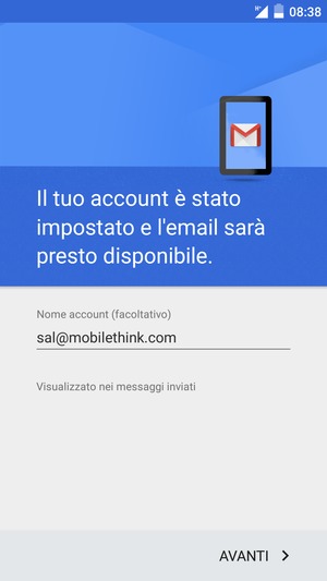 Scegli un nome per il tuo account e seleziona AVANTI