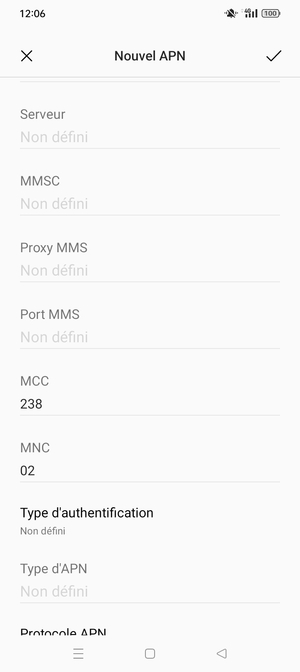 Faites défiler vers le bas et saisissez les informations Internet