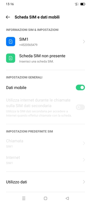 Seleziona SIM1 o SIM2
