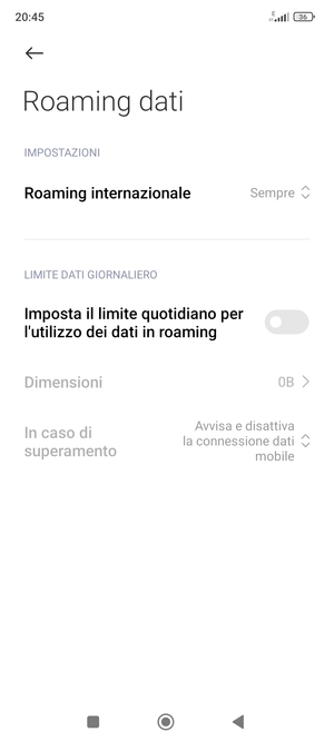 Seleziona Roaming internazionale