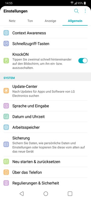 Scrollen Sie und wählen Sie Sicherung
