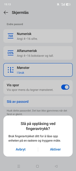 Velg ønsket alternativ