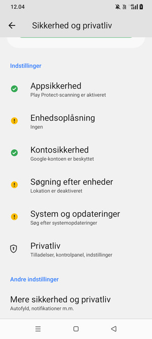 Scroll til og vælg Mere sikkerhed og privatliv