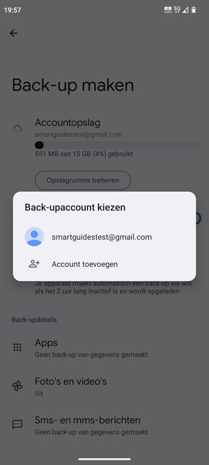Selecteer uw back-up-account