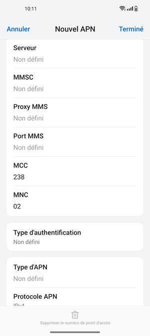 Faites défiler vers le bas et saisissez les informations Internet