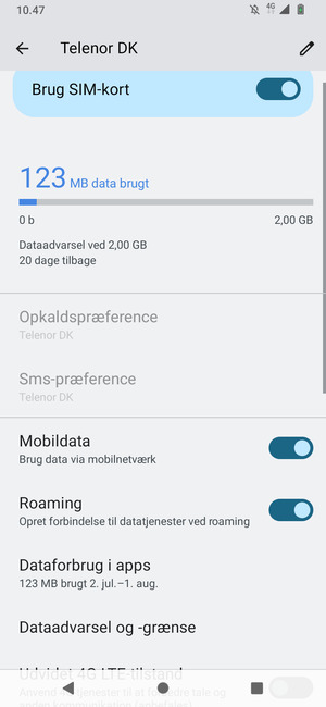 Slå Roaming til eller fra