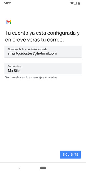 Déle a su cuenta un nombre y escriba su nombre. Seleccione SIGUIENTE