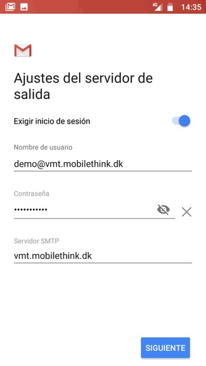 Introduzca la dirección de servidor saliente