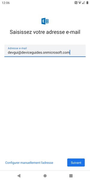 Saisissez votre adresse e-mail et sélectionnez Configurer manuellement l'adresse